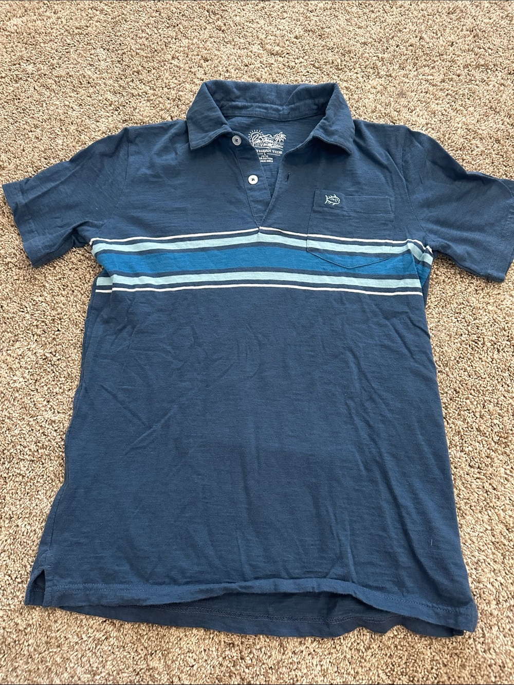Southern Tide Navy Polo with Light and Medium Blue Stripes